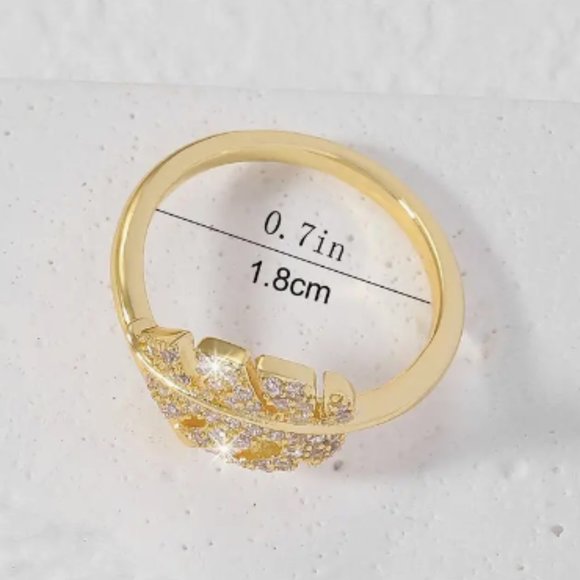 18k Gold Plated Adjustable Gold Leaf Diamond Ring - Picture 3 of 3